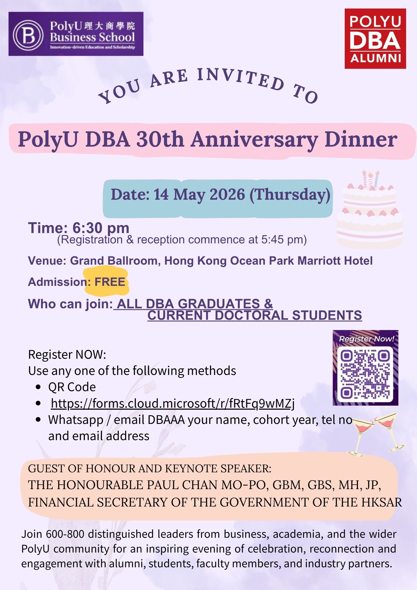 PolyU DBA 30th Anniversary Dinner: 2026 May 14